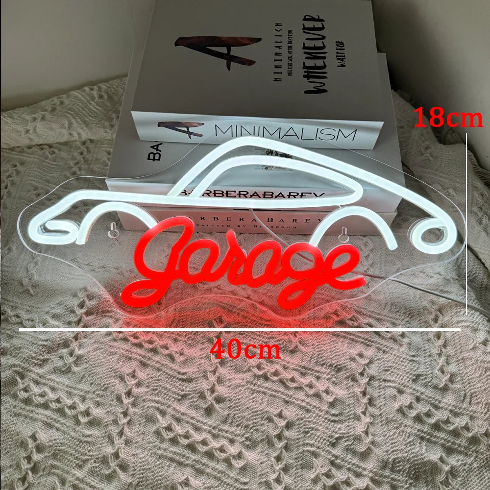 Garage – Bilkontur – LED-neonskylt (5 V USB)