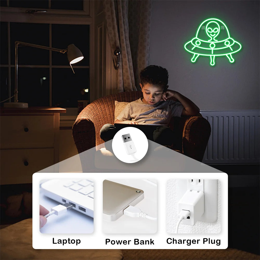 Grön utomjording – LED-neonskylt (5 V USB)