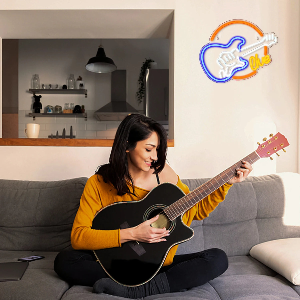 Live – Elgitarr – LED-neonskylt (5 V USB)