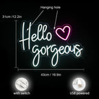 Hello Gorgeous – Hjärta – LED-ljusskylt (5 V USB)