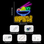 OPEN – Ramenskål och ätpinnar – LED-ljusskylt (5 V USB)