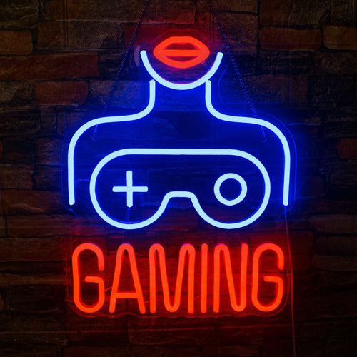 Bilden visar en levande LED-neonskylt designad för kvinnliga spelare.