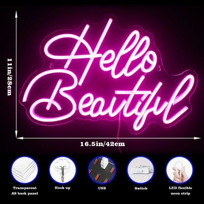 Hello Beautiful 5V USB LED Neonskylt - Budgetvänlig