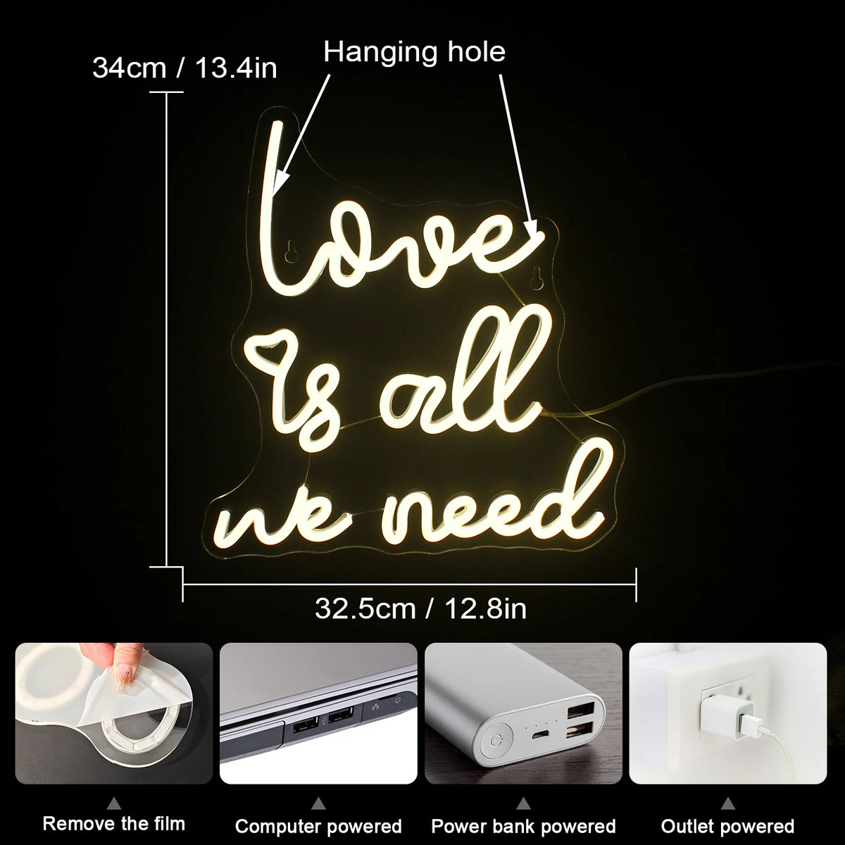 Love is all we need – LED-neonskylt (5 V USB)