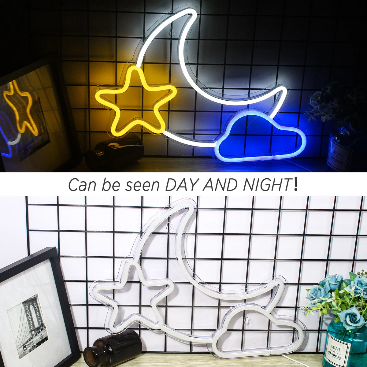 Måne och stjärna – LED-neonskylt (5 V USB)