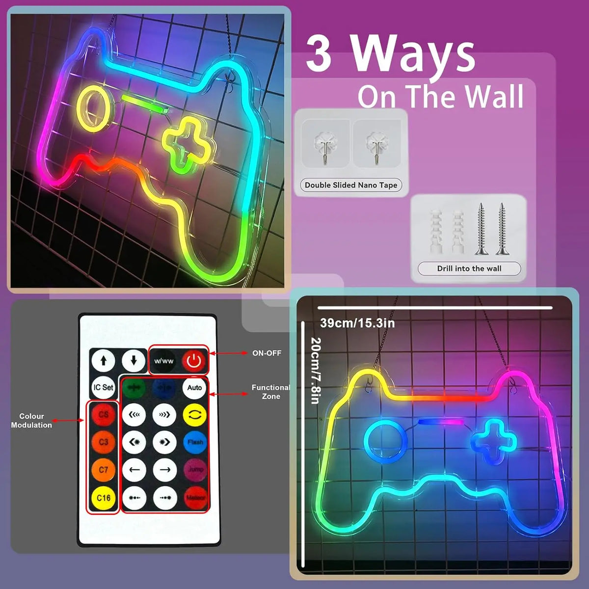 Spelmotiv – LED-neonskylt (5 V USB)