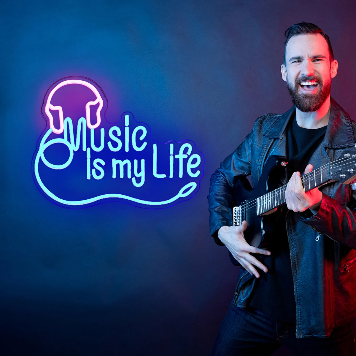 Music is my Life – Hörlurar – LED-neonskylt (5 V USB)