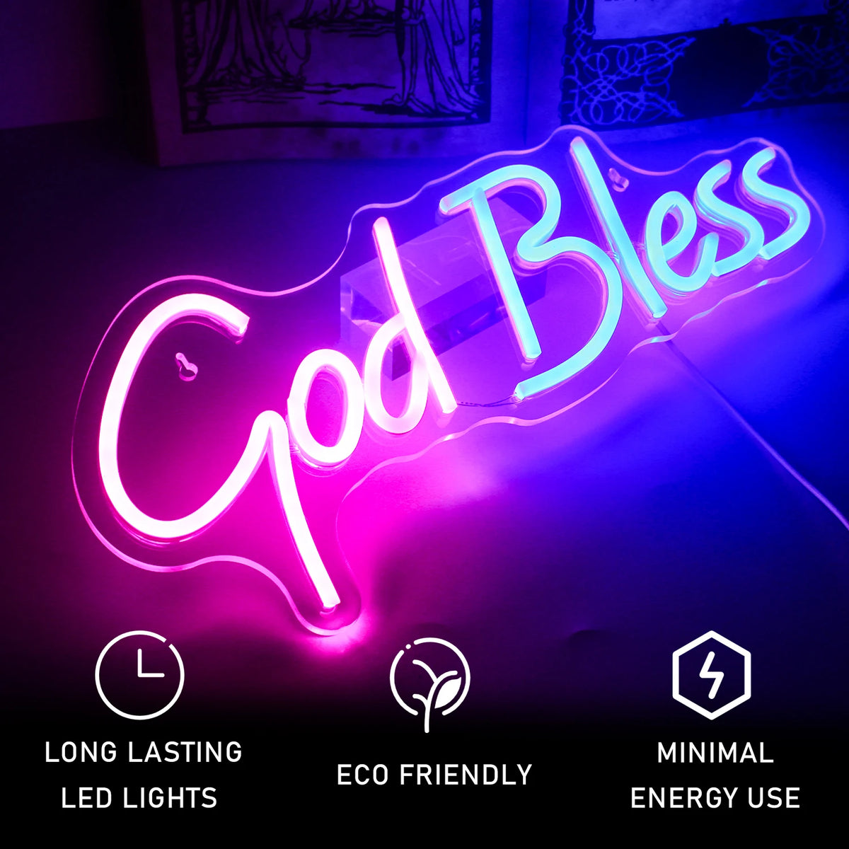 God Bless – LED-neonskylt (5 V USB)
