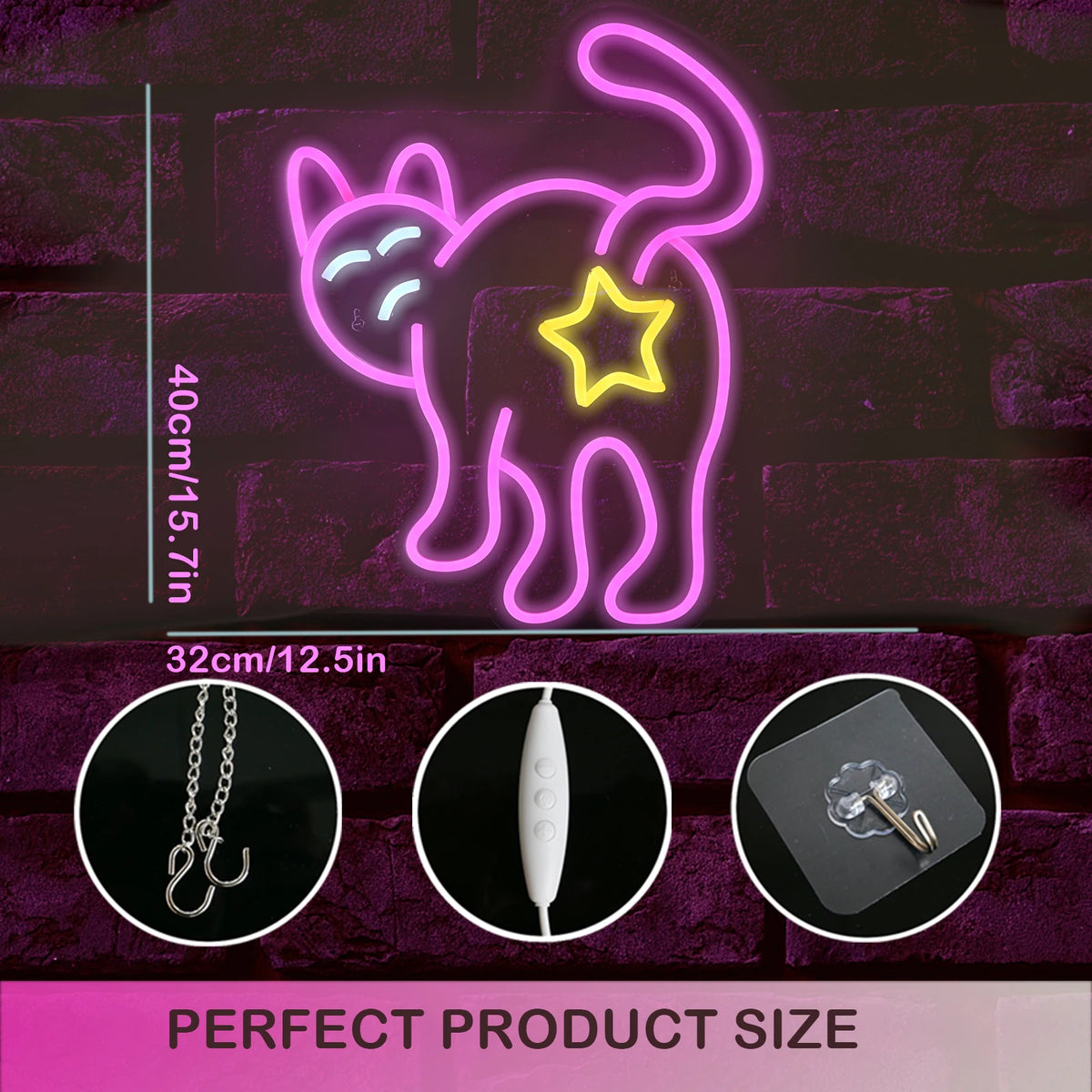 Katt – LED-neonskylt (5 V USB)
