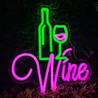 Wine – Vinflaska och glas med rödvinstema – LED-ljusskylt (5 V USB)
