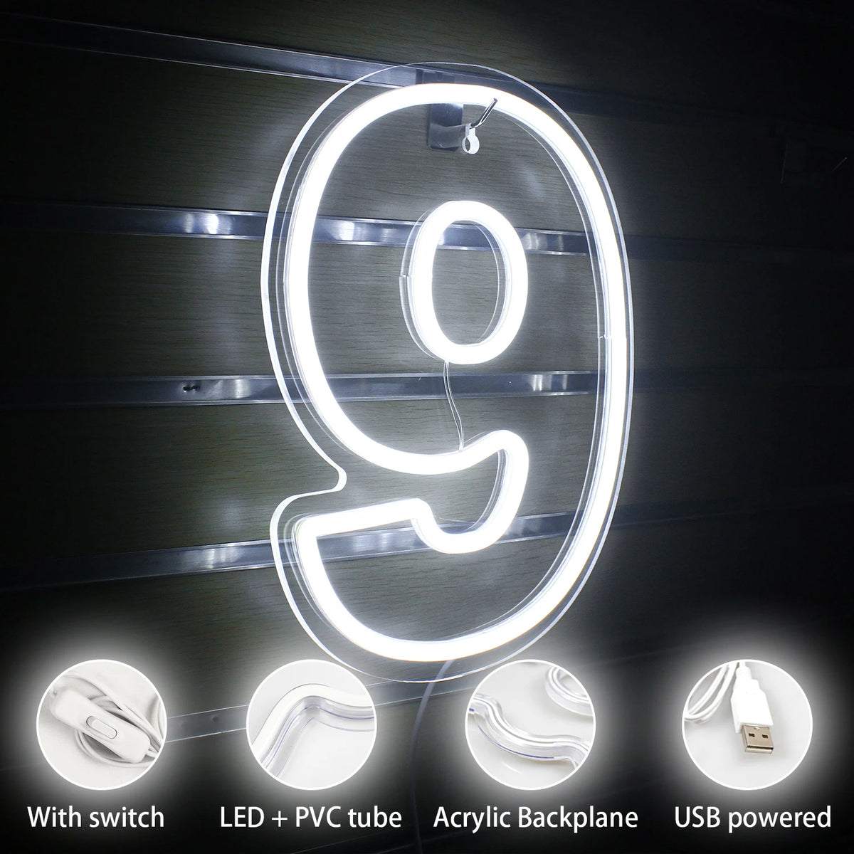Födelsedagssiffror 0–9 – LED-neonskylt (5 V USB)