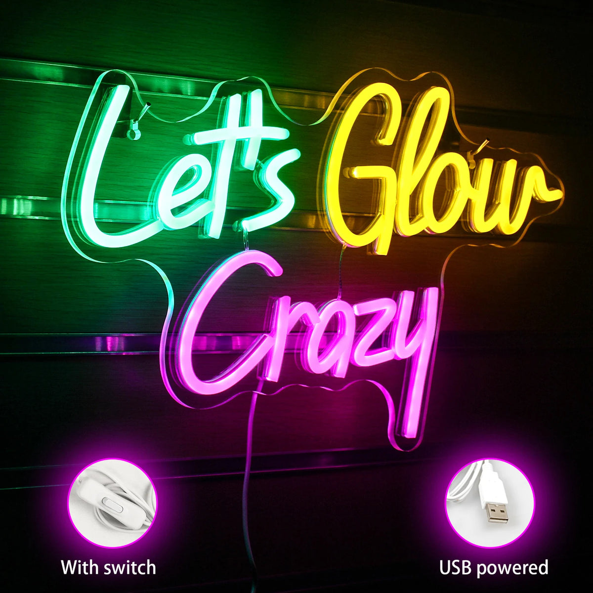 Let's Glow Crazy – LED-neonskylt (5 V USB)