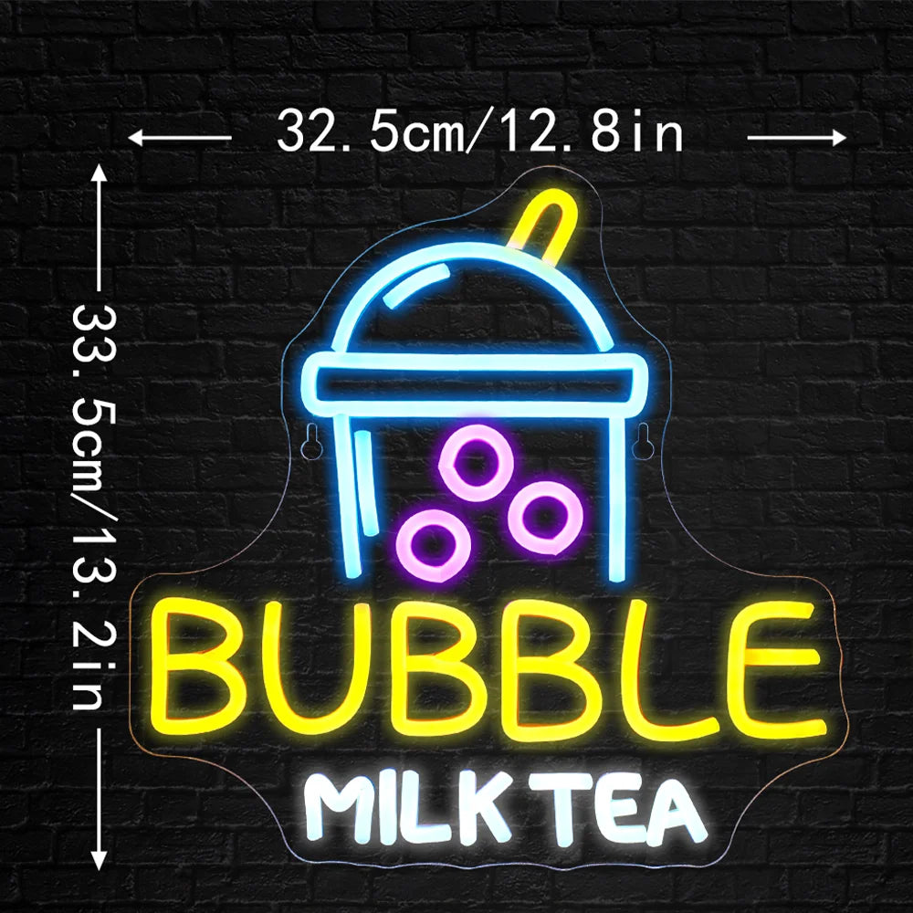 BUBBLE MILK TEA – Mugg med bubbelte – LED-ljusskylt (5 V USB)