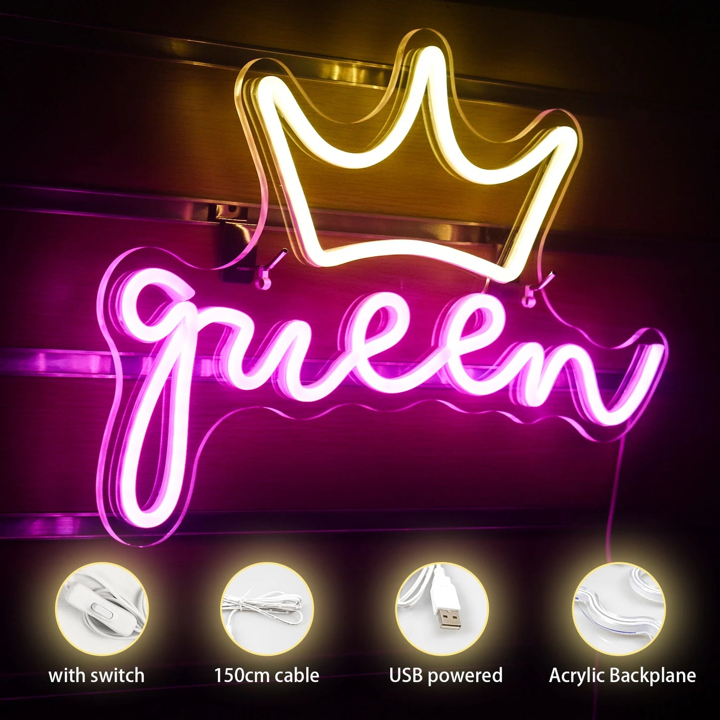 Queen 5V USB LED Ljusskylt - Budgetvänlig