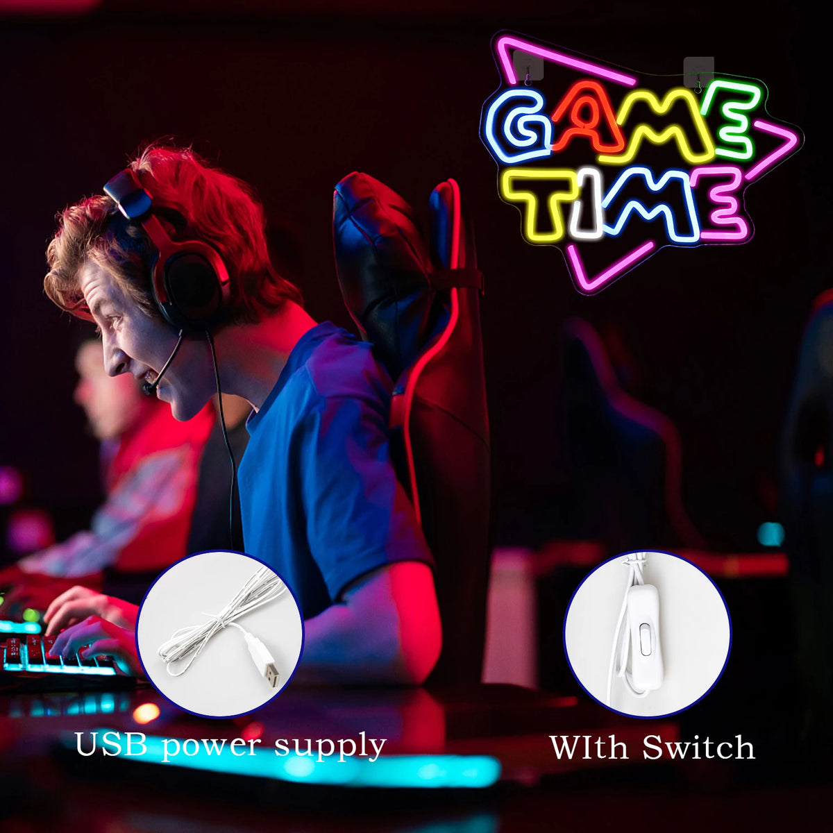 GAME TIME – Triangel – LED-neonskylt (5 V USB)