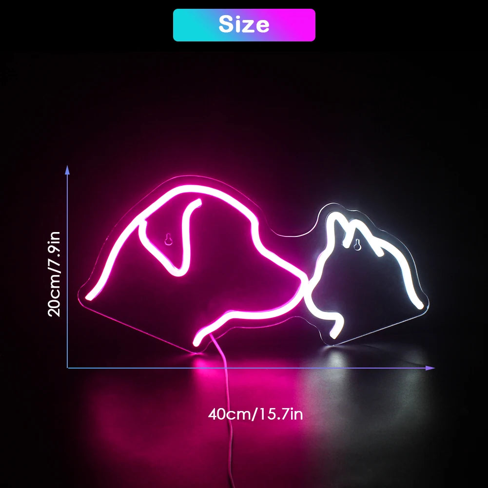 Hund och katt – LED-neonskylt (5 V USB)