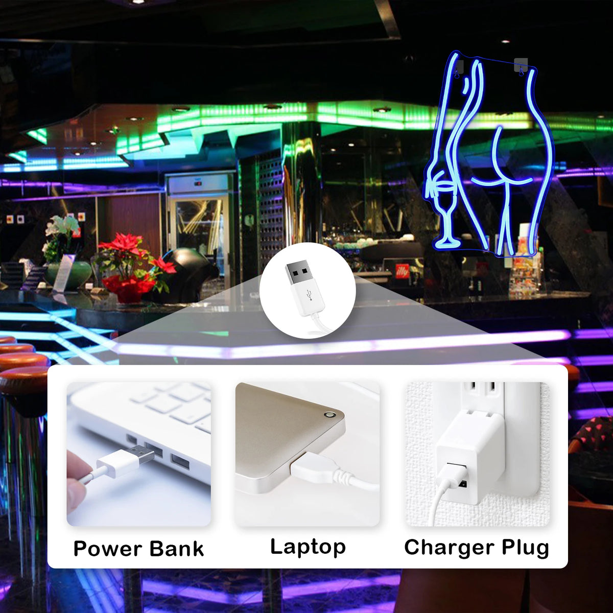 Kvinnosilhuett – LED-neonskylt (5 V USB)