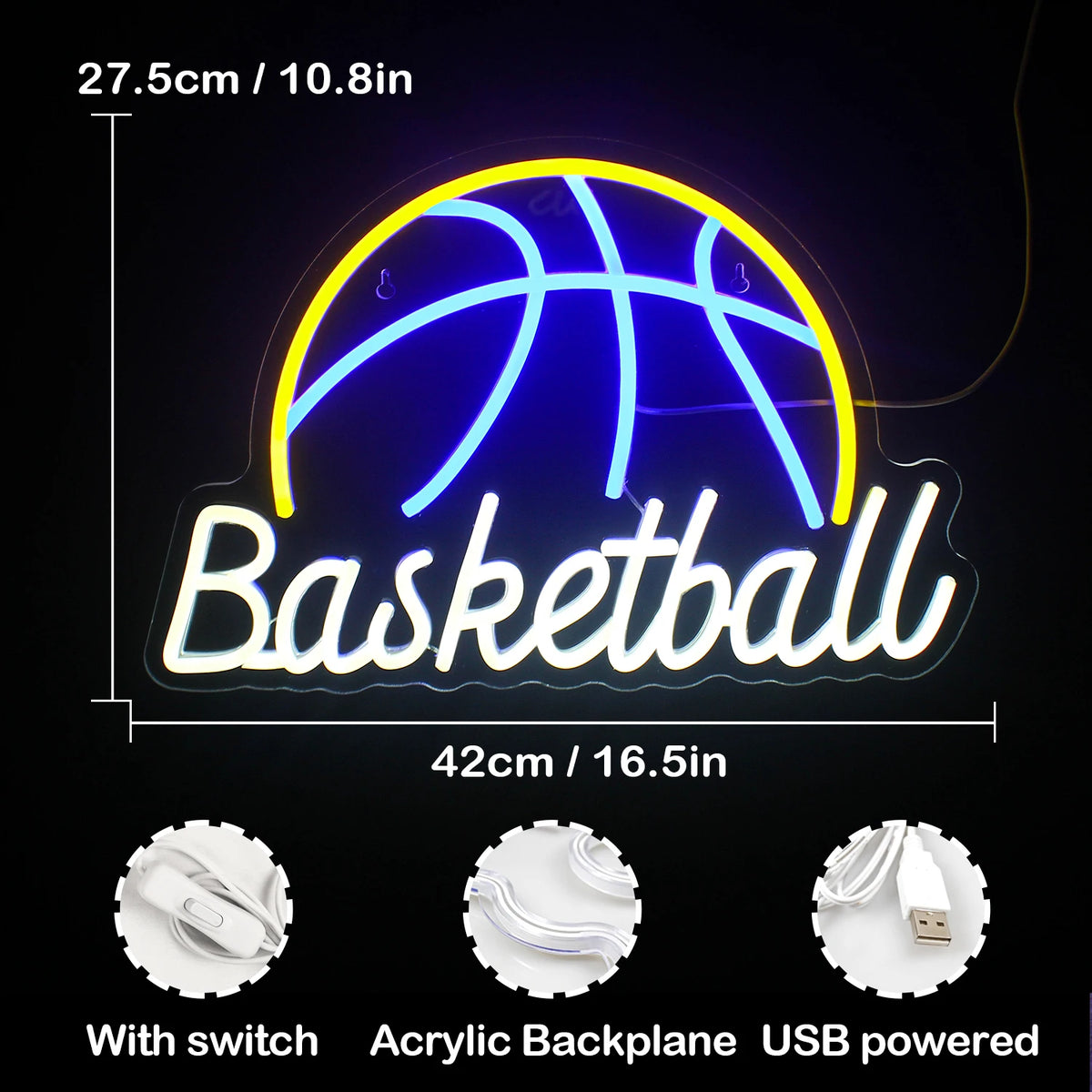 Basketball – Basketboll – LED-neonskylt (5 V USB)