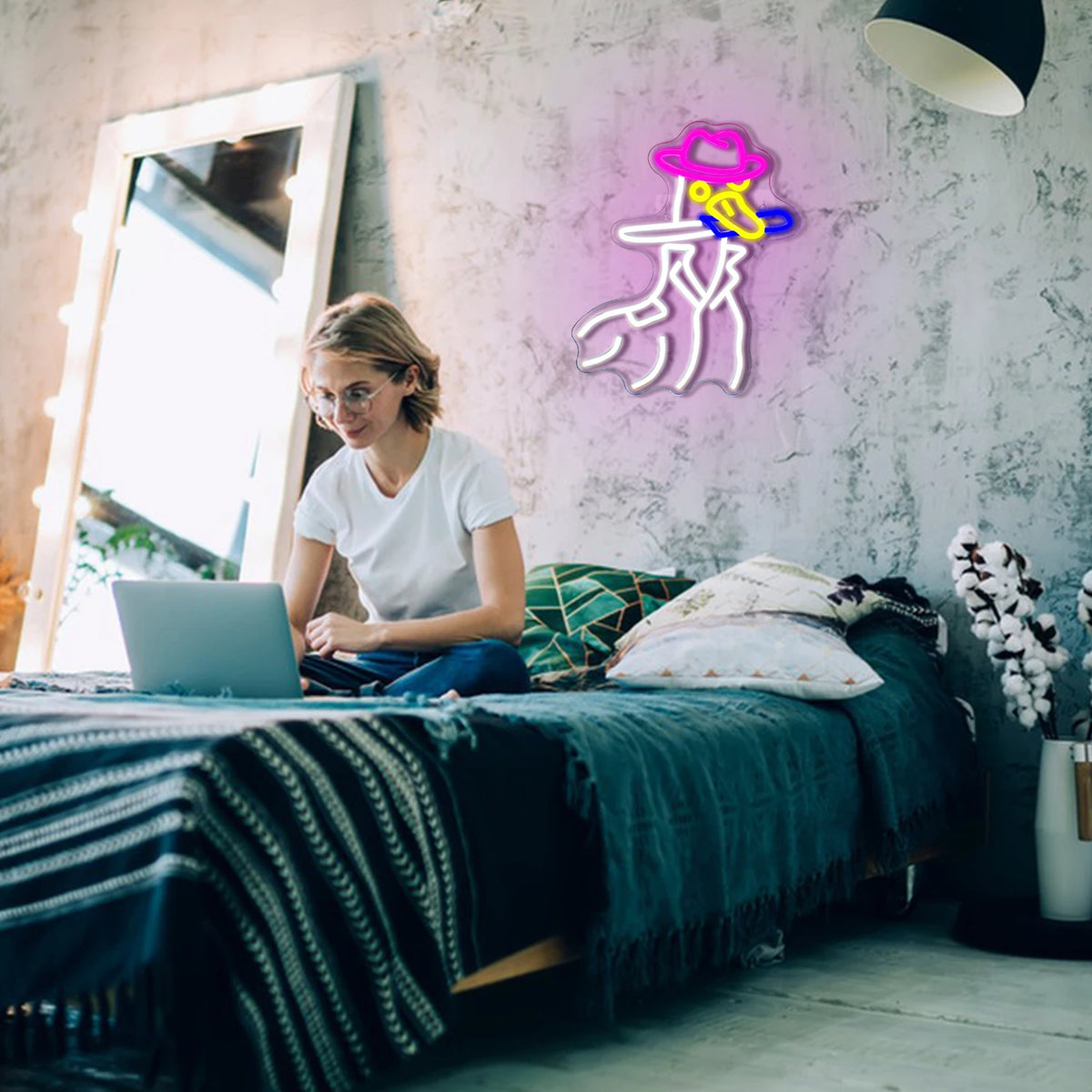 Anka med cowboyhatt – LED-neonskylt (5 V USB)