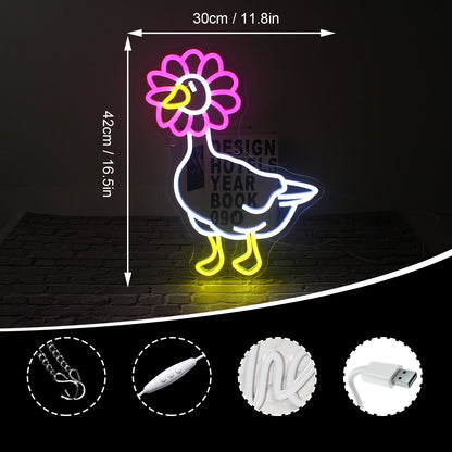 Rosa Vit Anka 5V USB LED Ljusskylt - Budgetvänlig
