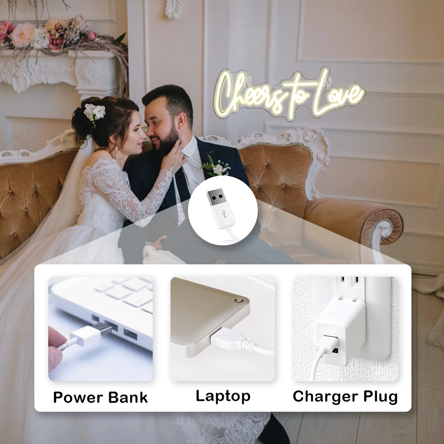 Skål för Kärlek 5V USB LED Ljusskylt - Prisvänlig