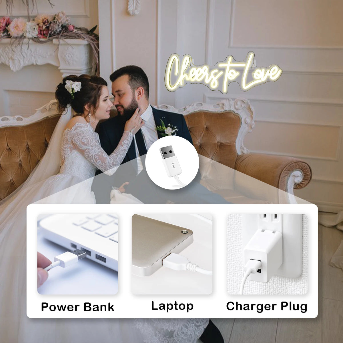 Cheers to Love – LED-neonskylt (5 V USB)