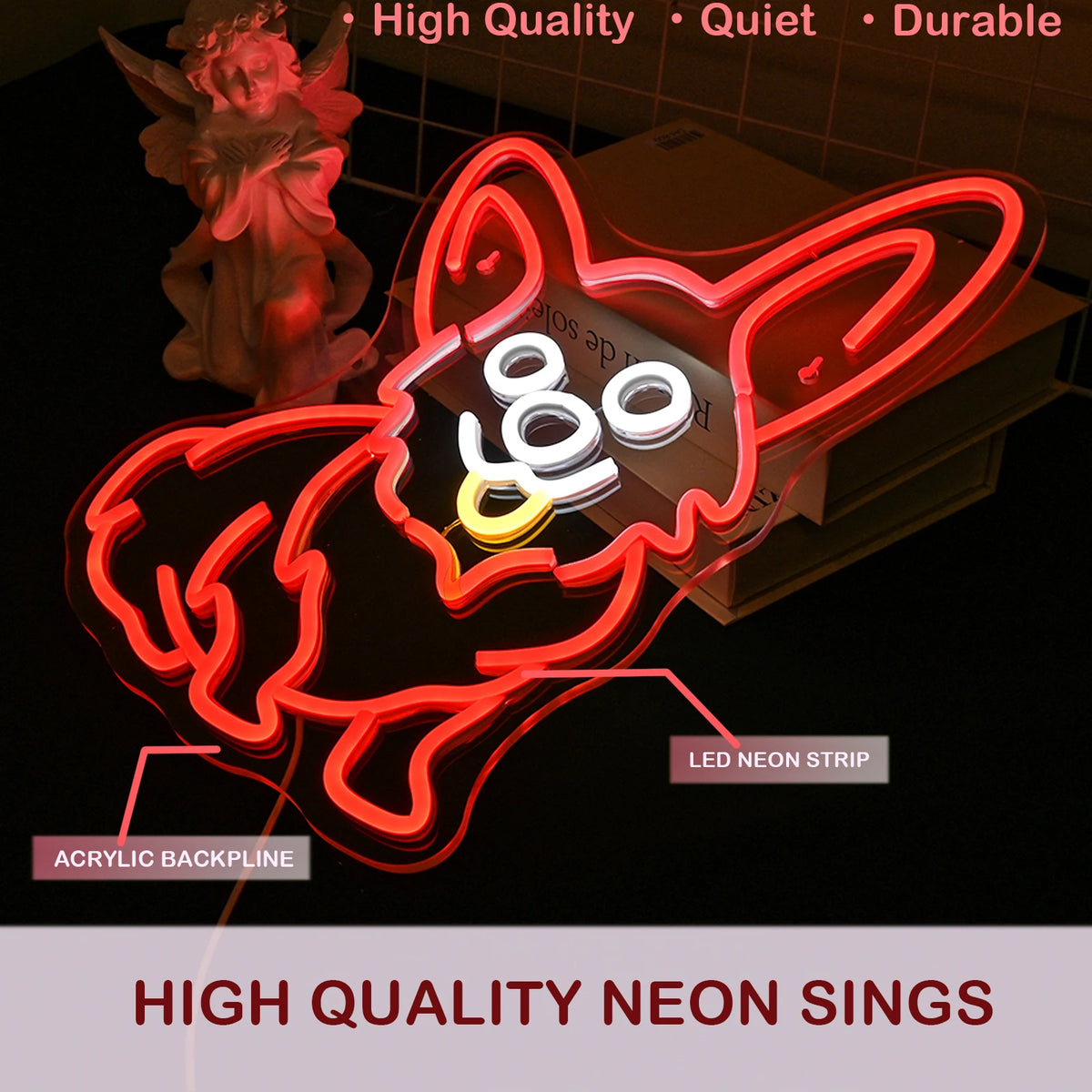 Röd corgi – LED-neonskylt (5 V USB)