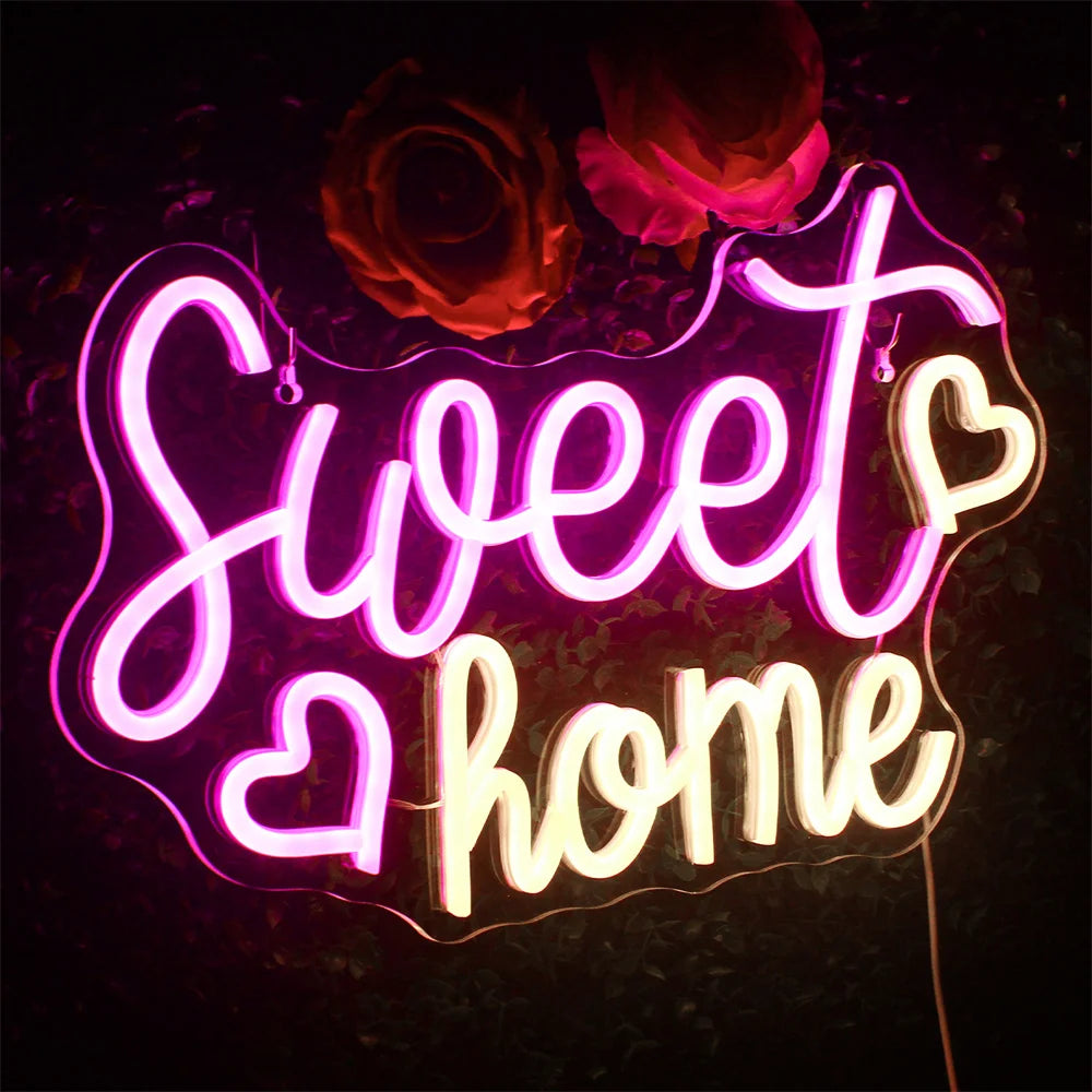 Sweet home – Hjärtan – LED-neonskylt (5 V USB)
