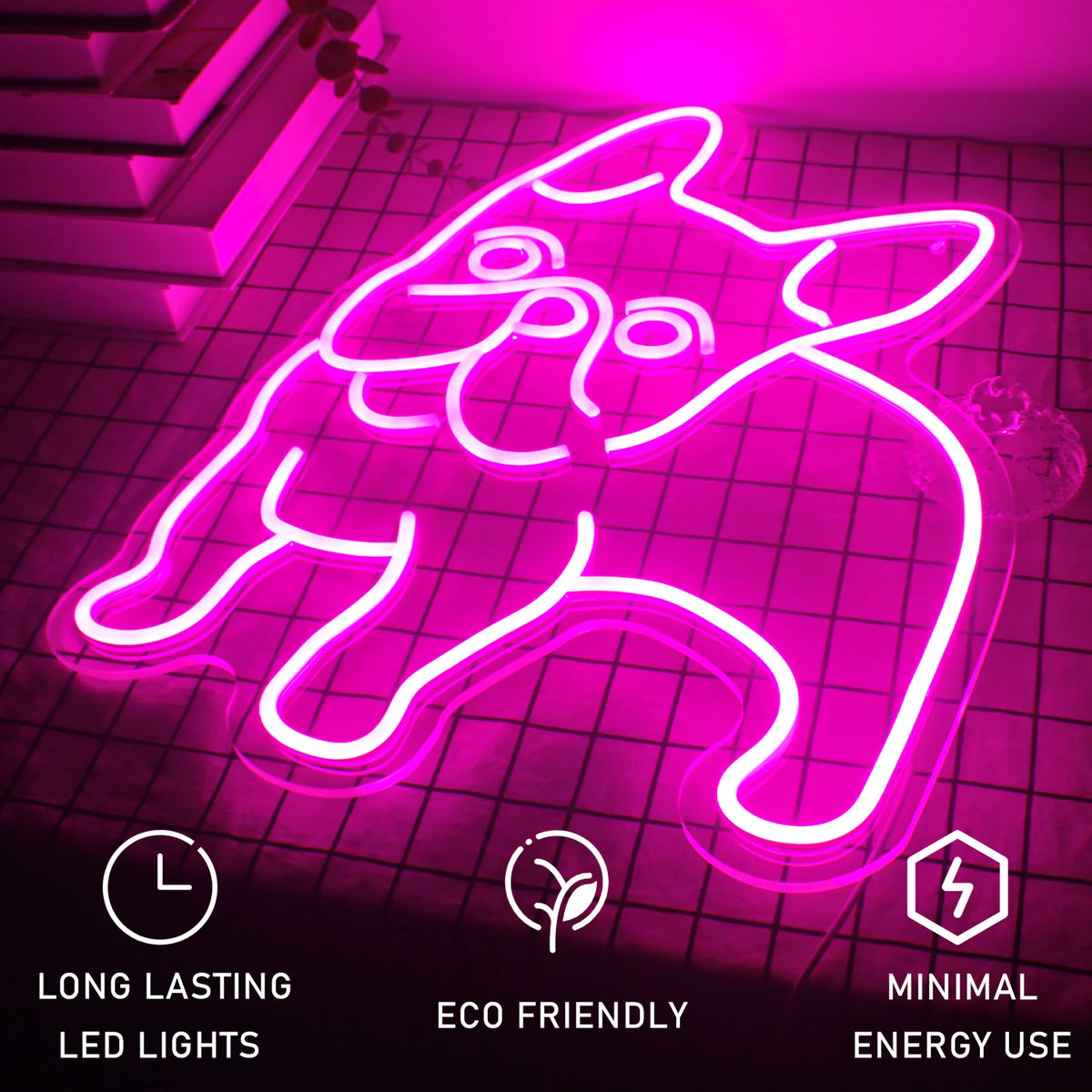 Rosa hund – LED-neonskylt (5 V USB)