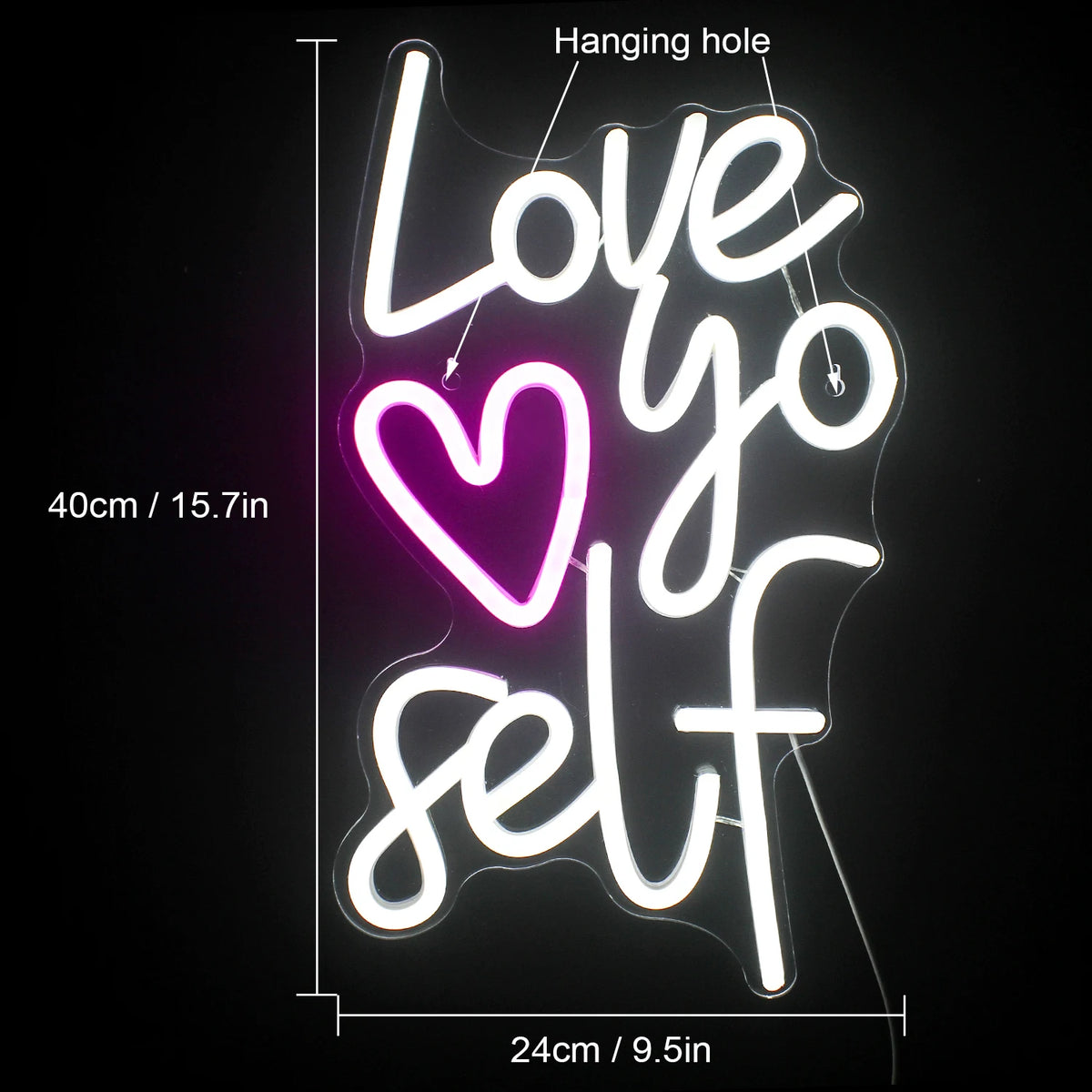 Love yo self – Hjärta – LED-neonskylt (5 V USB)