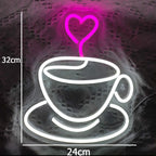Kaffekopp och hjärta – LED-ljusskylt (5 V USB)