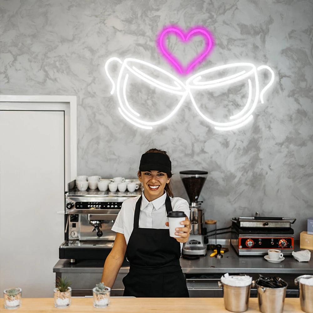 Kaffe Cheers Hjärtformad 5V USB LED Ljusskylt - Prisvärd