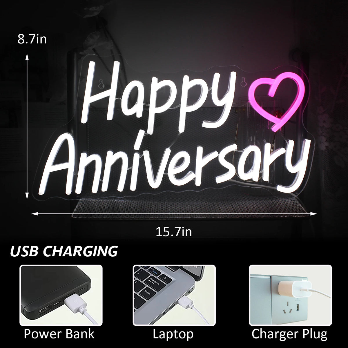Happy Anniversary 5V USB LED Neon Sign - Budget Friendly