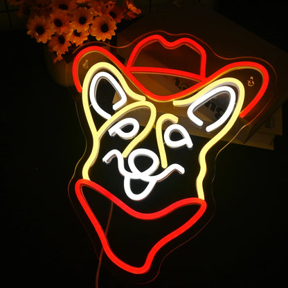 Corgi Cowboy 5V USB LED Ljusskylt - Budgetvänlig