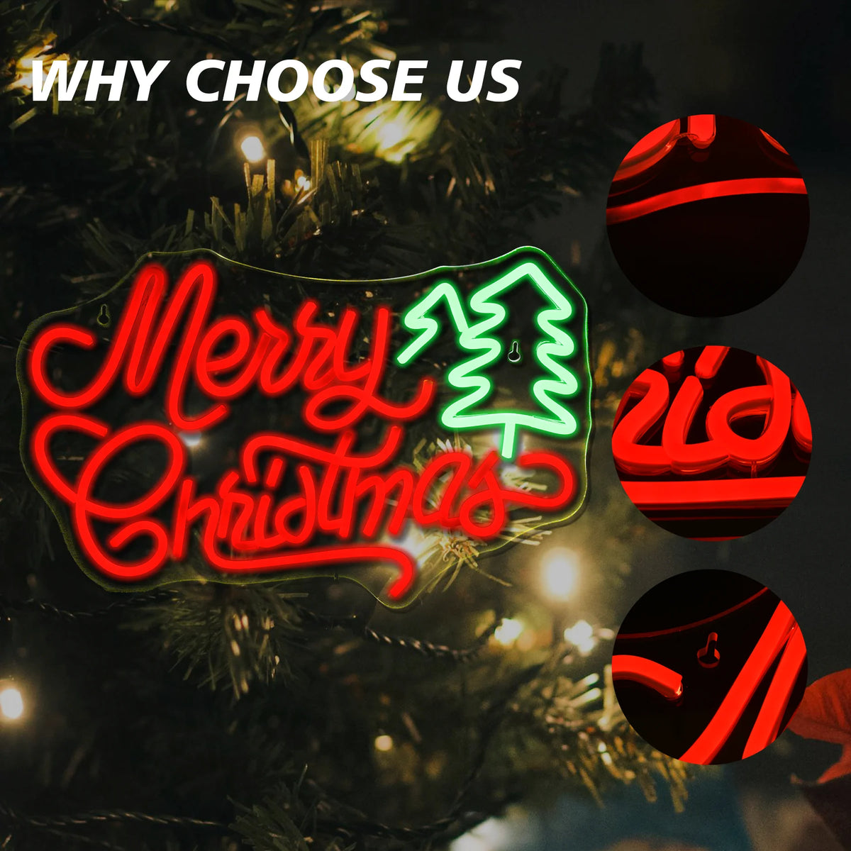 Merry Christmas – Julgran – LED-neonskylt (5 V USB)