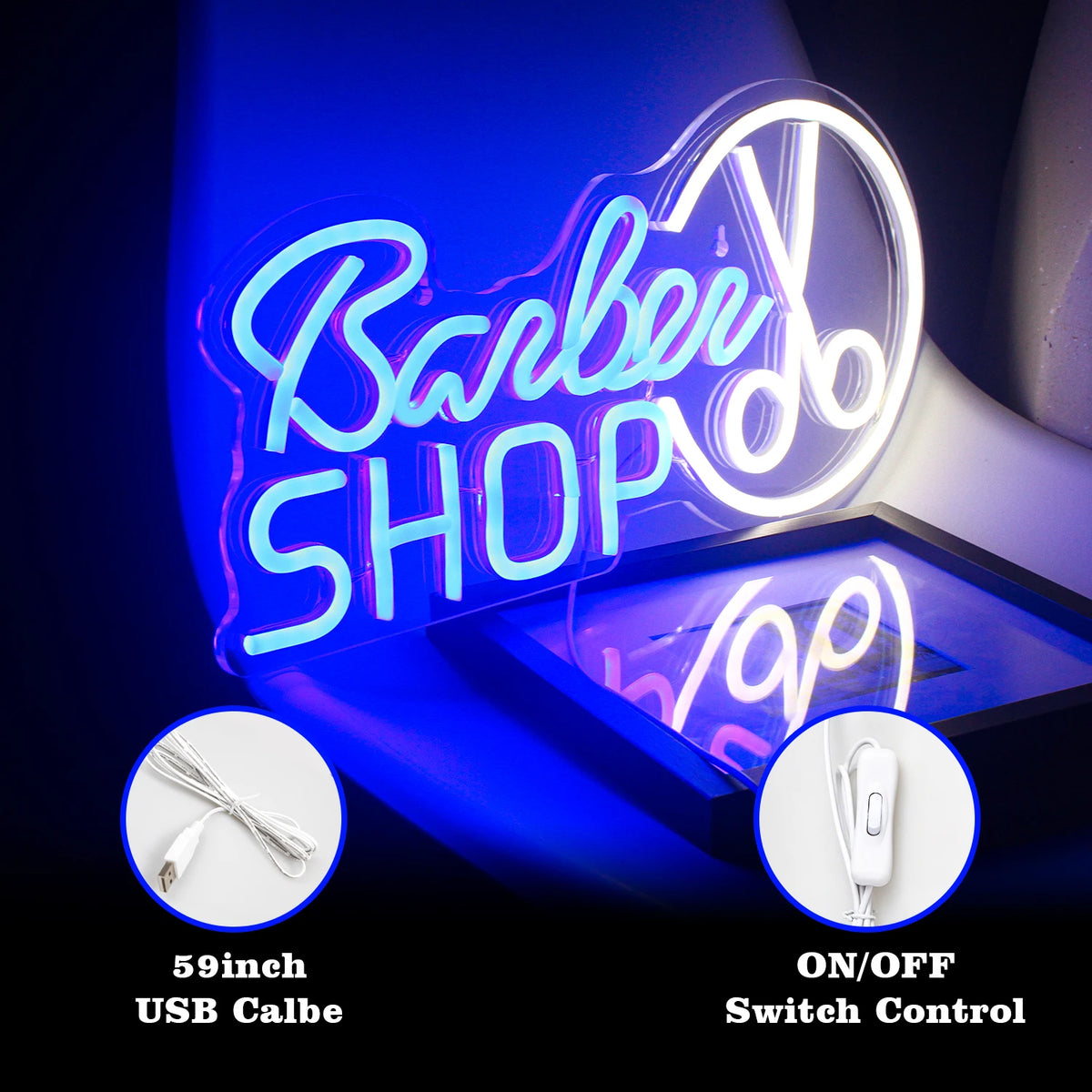 Barber SHOP – Sax i rund kontur – LED-ljusskylt (5 V USB)