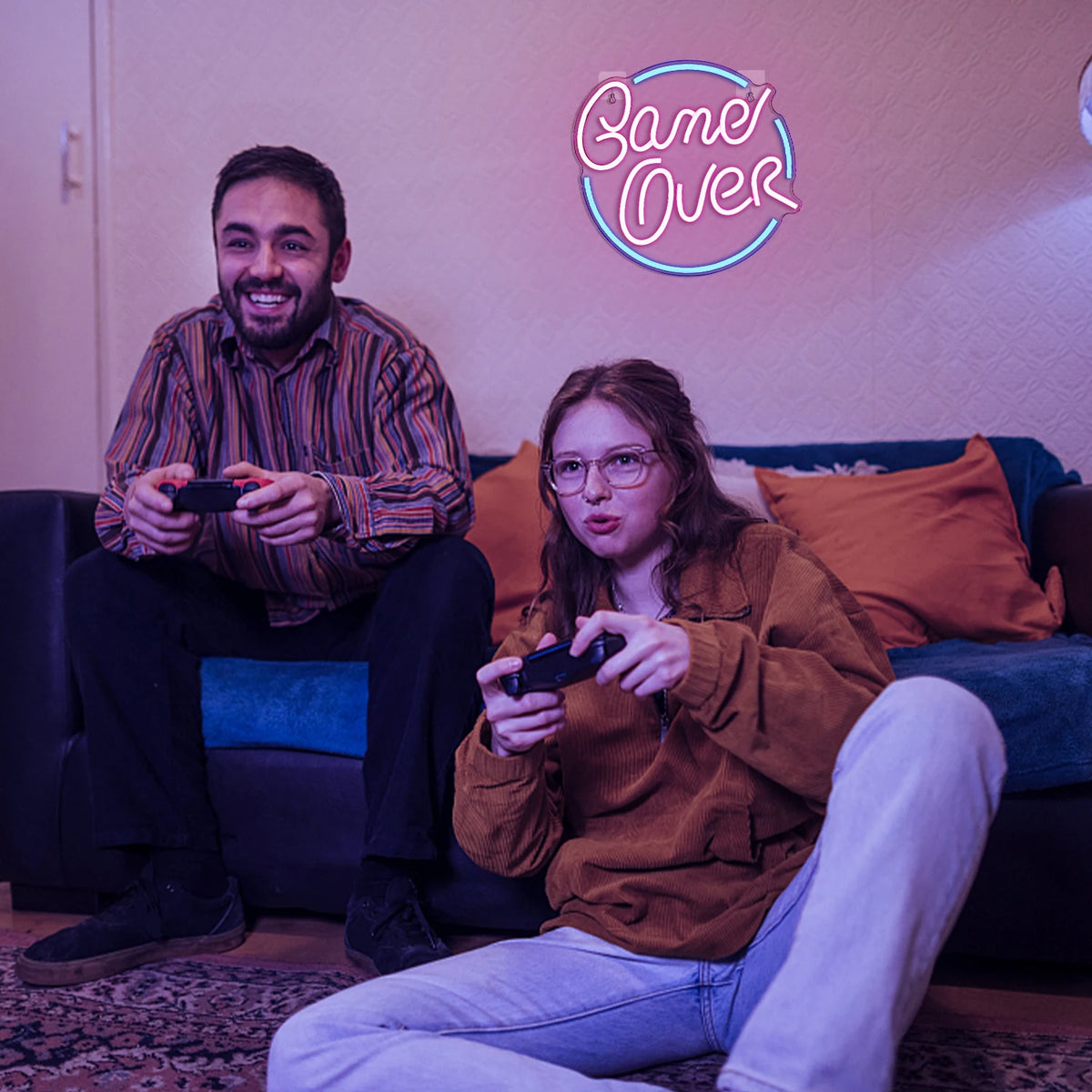 Game Over – Rund kant – LED-neonskylt (5 V USB)