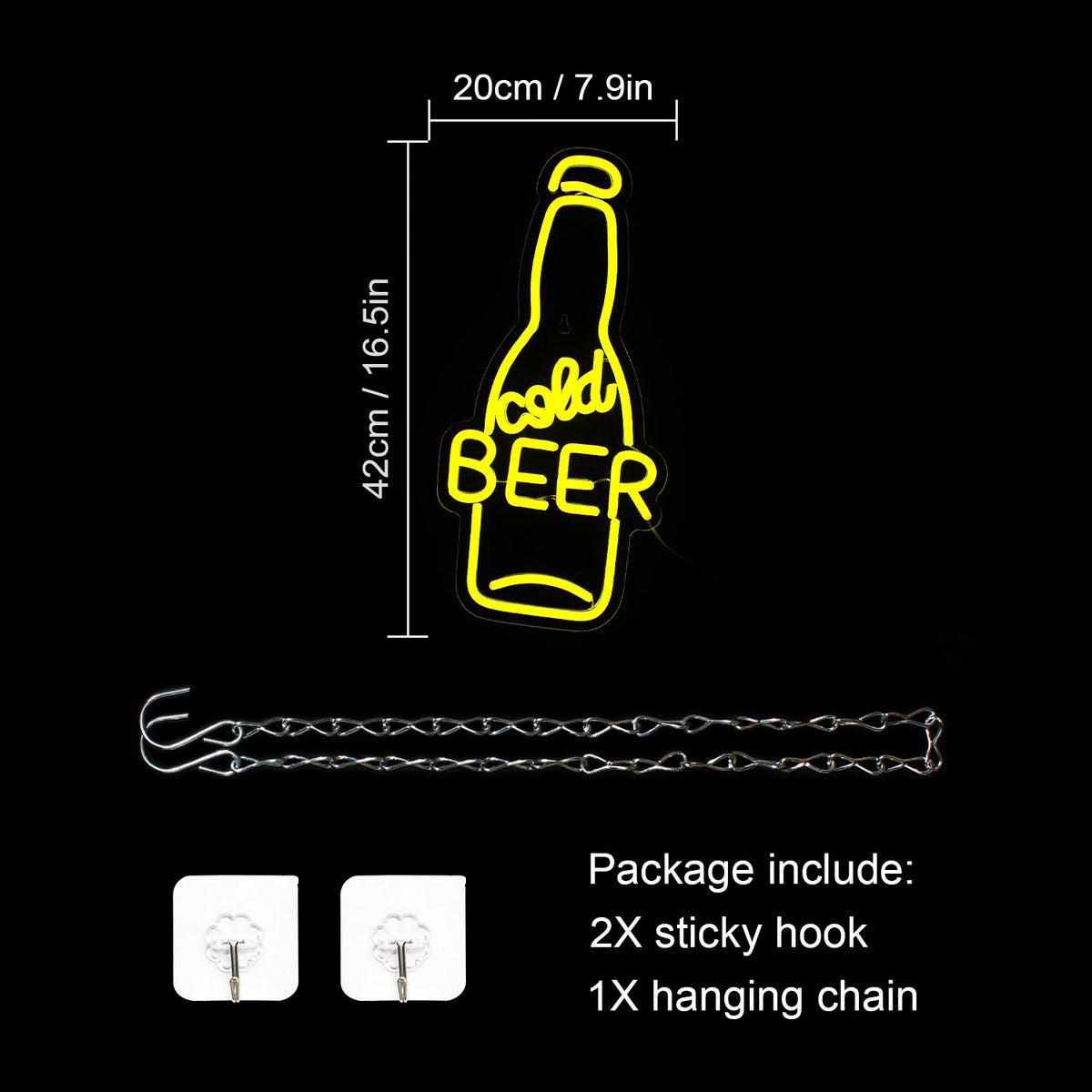 Cold Beer – Ölflaska – LED-ljusskylt (5 V USB)