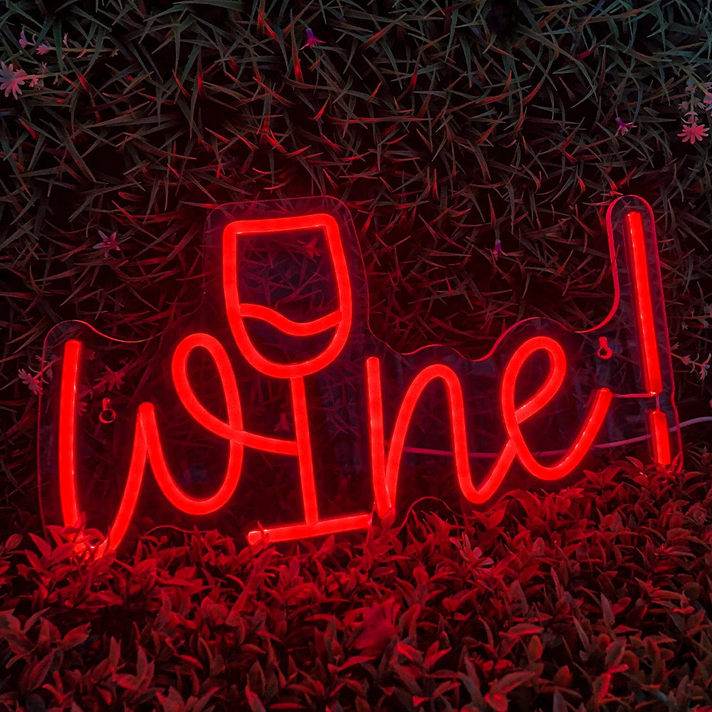 Wine – Vinglas som ersätter i – LED-ljusskylt (5 V USB)