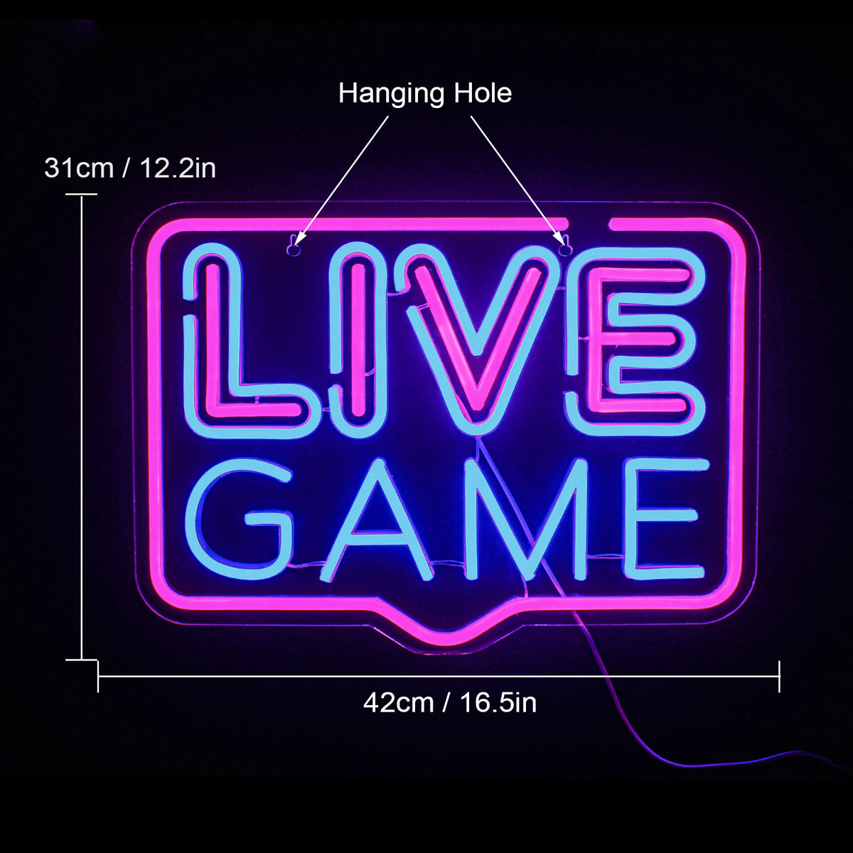 LIVE GAME – Rektangulär ram – LED-neonskylt (5 V USB)