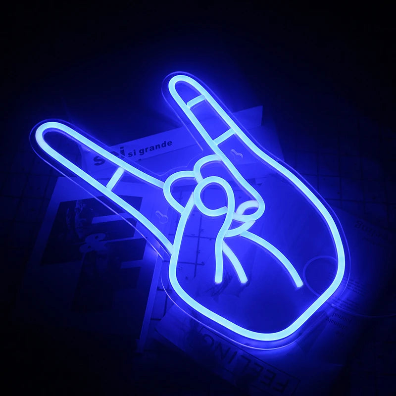 Rocktecken med handen – LED-neonskylt (5 V USB)