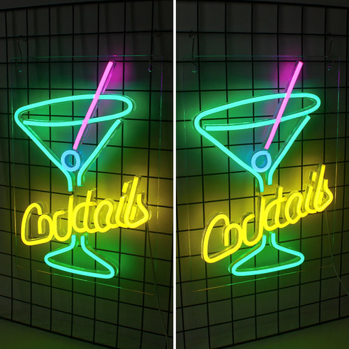 Cocktails – Grönt cocktailglas – LED-ljusskylt (5 V USB)