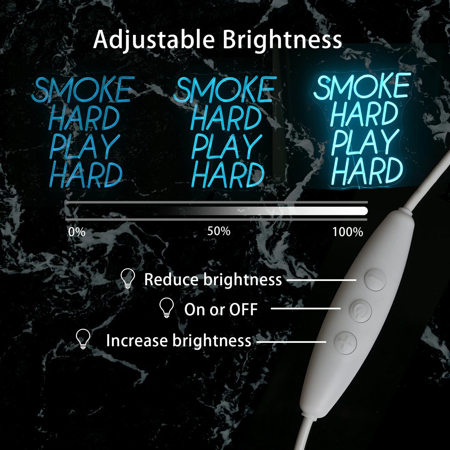 Smoke Hard Play Hard 5V USB LED Ljusskylt - Prisvärd