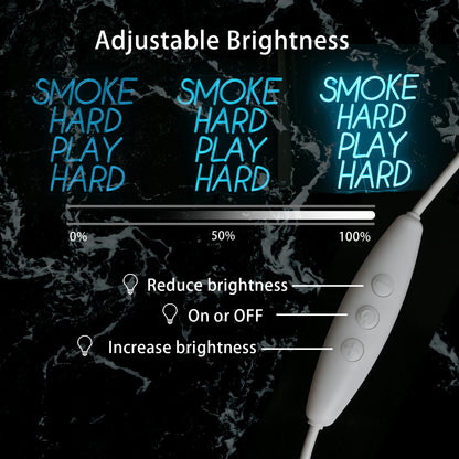 Smoke Hard Play Hard 5V USB LED Ljusskylt - Prisvärd