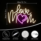 Love Mom – Hjärta som ersätter O – LED-neonskylt (5 V USB)