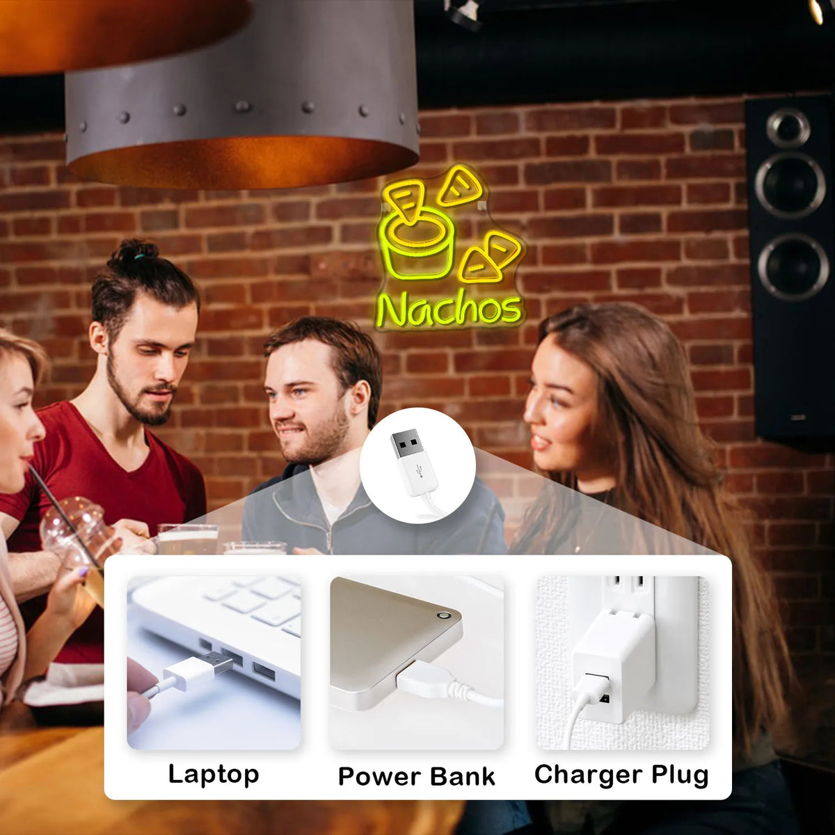 Nachos – Tortillachips och dipp – LED-ljusskylt (5 V USB)