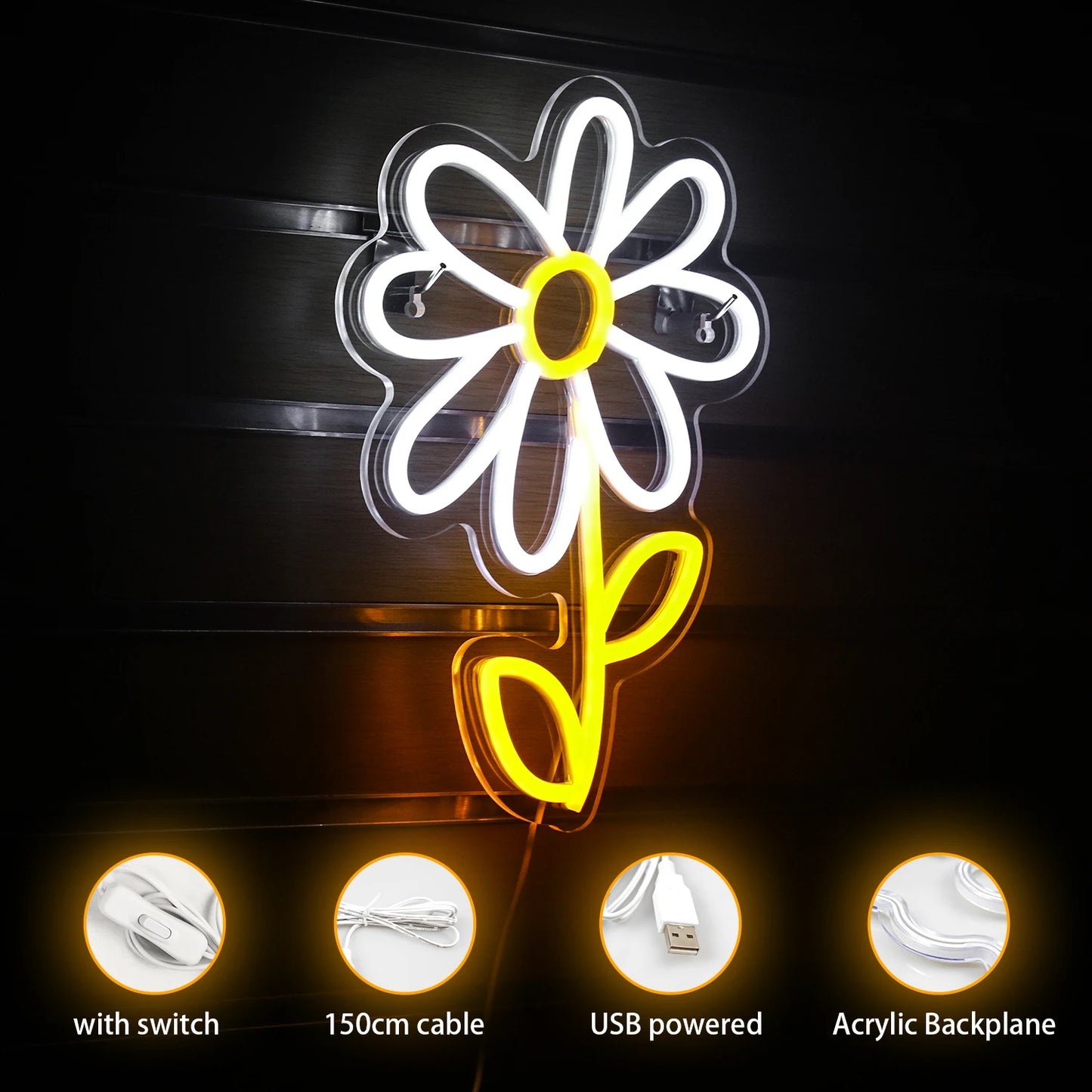 Söt Tecknad Prästkrage Blomma 5V USB LED Ljusskylt - Prisvärt Alternativ