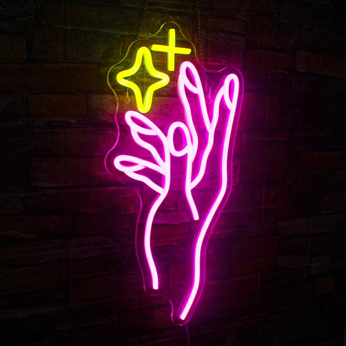 Hand och gul stjärna – LED-neonskylt (5 V USB)