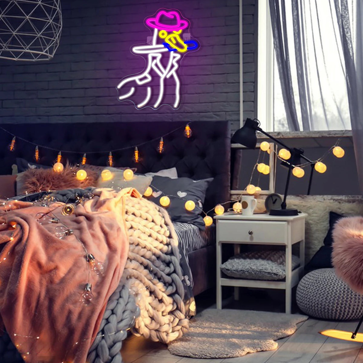 Anka med cowboyhatt – LED-neonskylt (5 V USB)