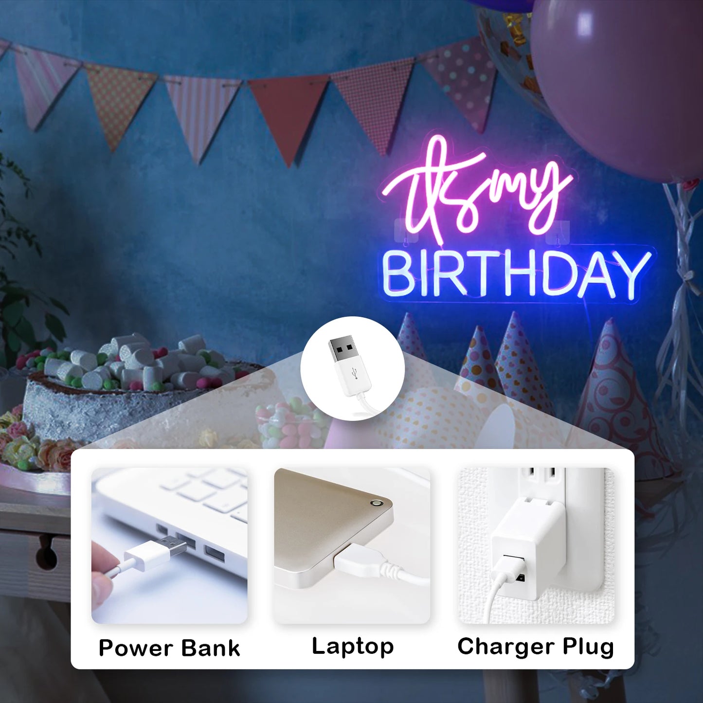 Min Födelsedag 5V USB LED Ljusskylt - Prisvärd
